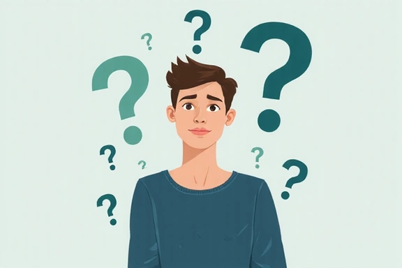 Person thinking with question marks around their head, symbolizing problem-solving and inquiry