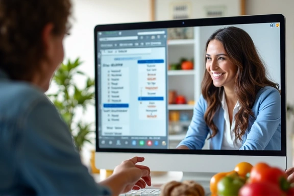Nutritionist and client having an online video consultation, discussing a personalized meal plan on a screen